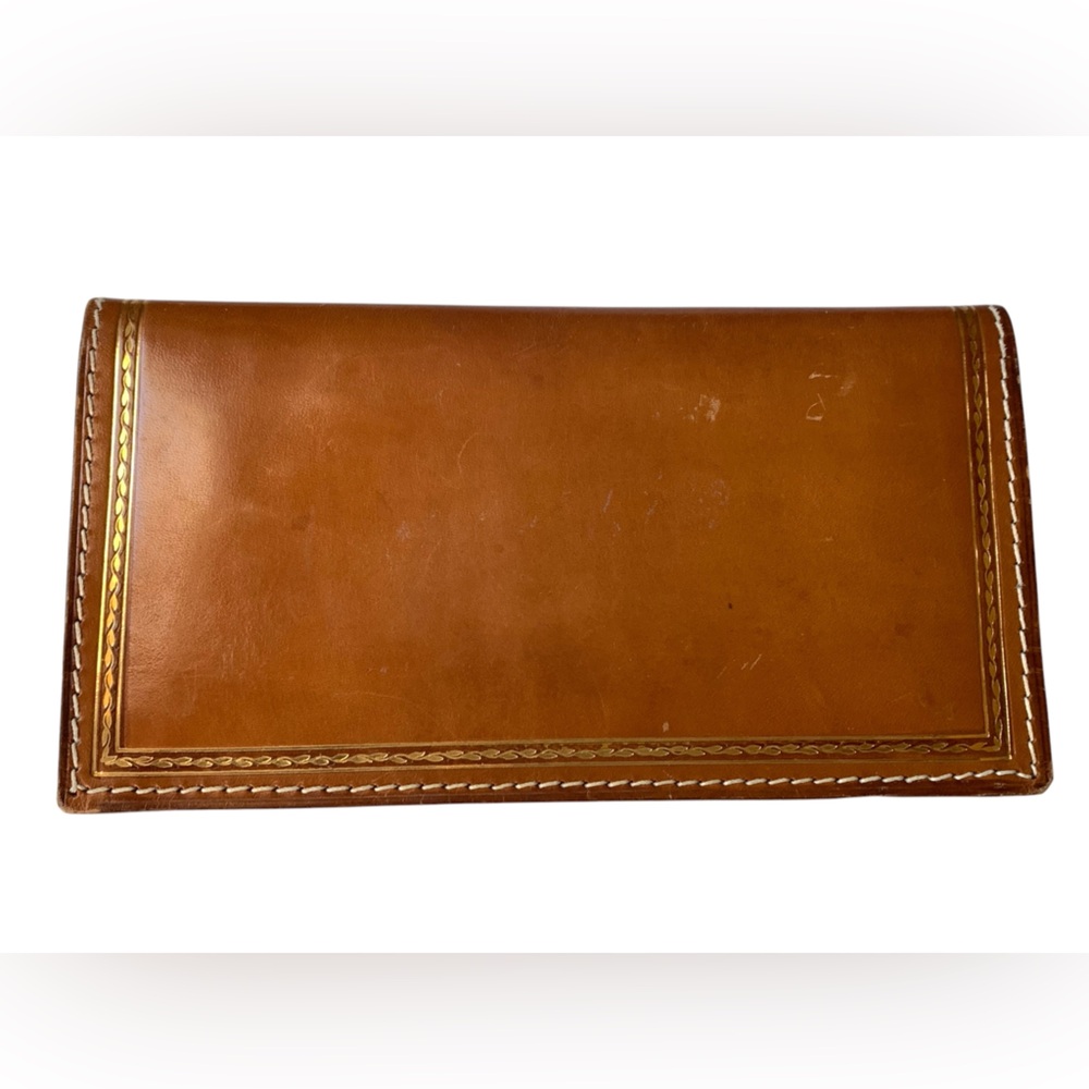 Embassy Made In Italy Vintage Brown Genuine Leather Wallet Clutch Gold Scrolling - Picture 6 of 7